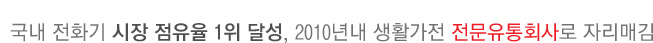 국내 전화기 시장 점유율 1위 달성. 2010년내 생활가전 전문유통회사로 자리매김